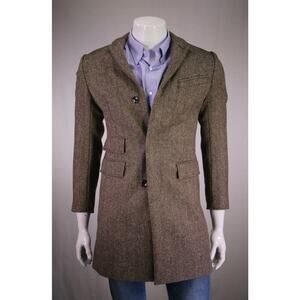 J. Crew Ludlow Brown Herringbone Moon British Fabric Overcoat Coat Mens 34S - XS